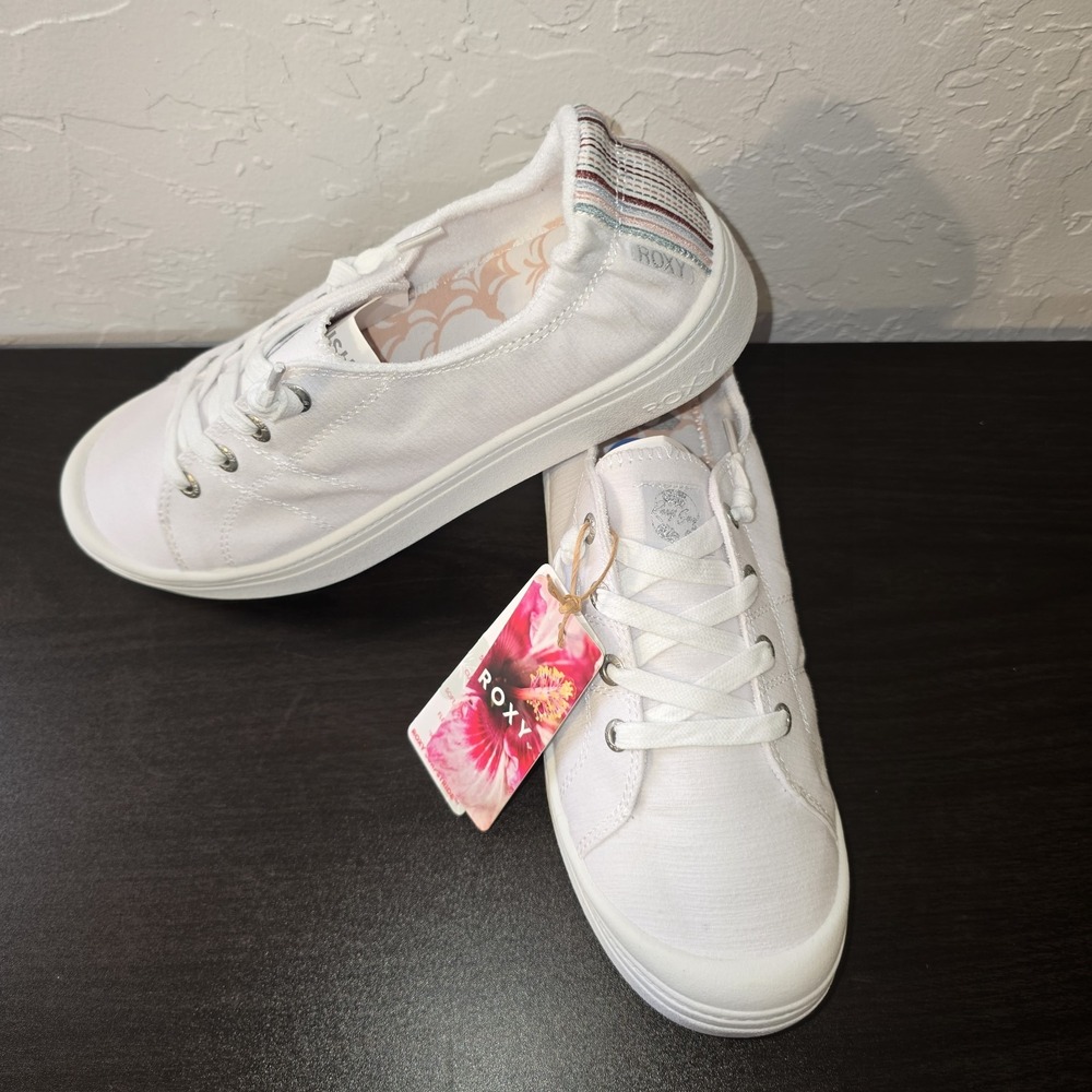 NEW Roxy Womens Bayshore Platform WHITE Slip on Shoe Sneaker Sz 11 Beach Canvas
